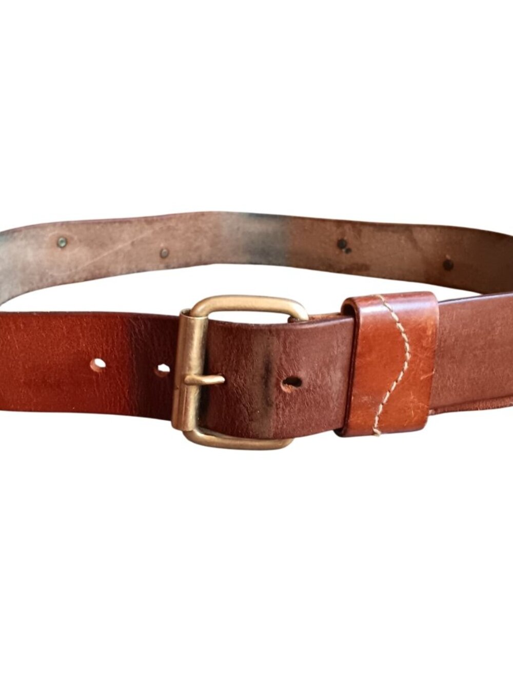 Vintage 1990s Belt Large Brown Studded Leather Stitched Made India Grunge L